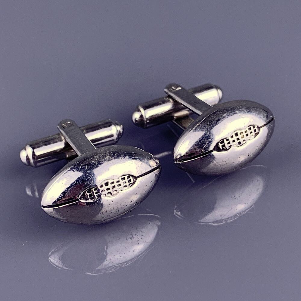 Football Cufflinks Silver Tone Team Sports Pigskin Game American Hickok Vintage